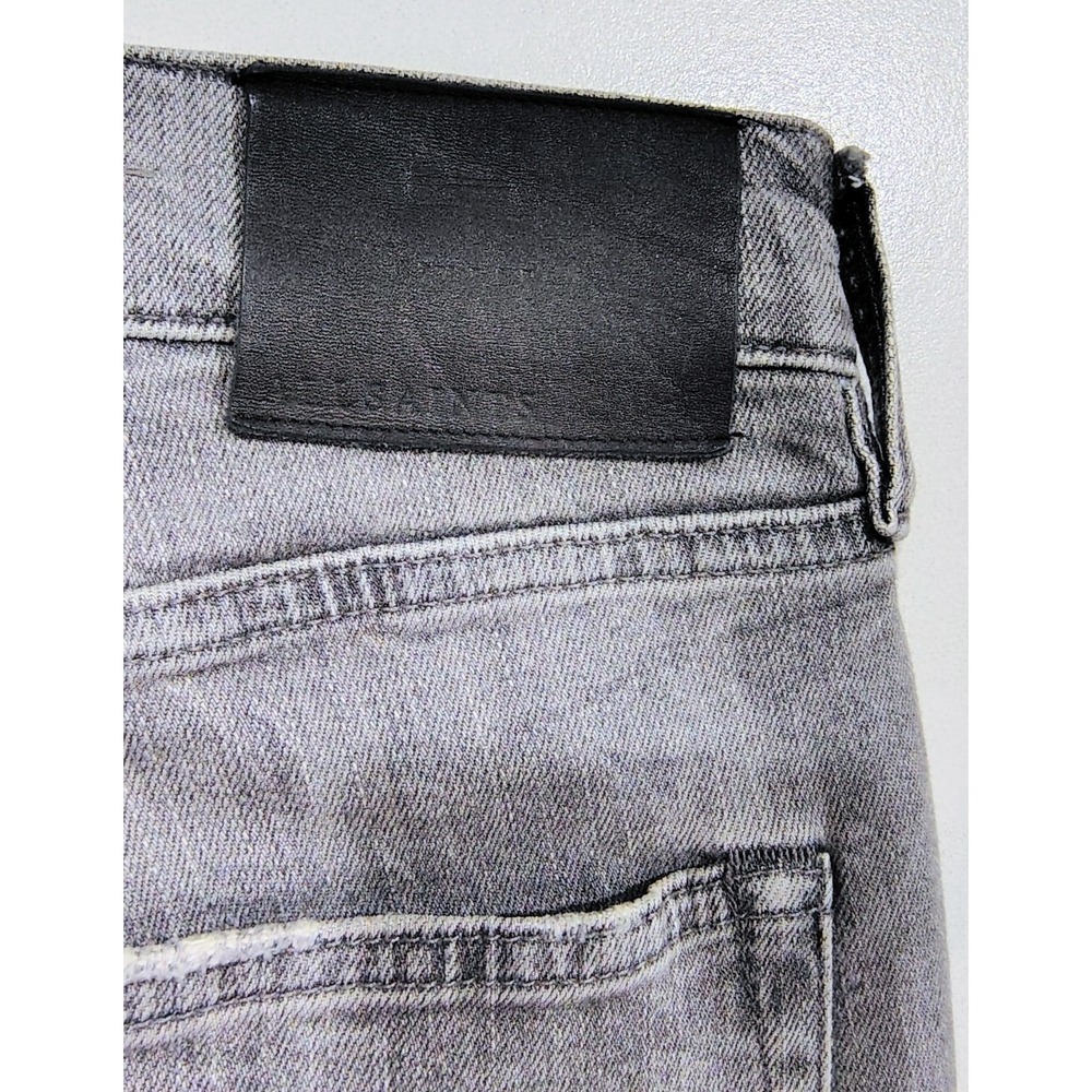 ALL SAINTS Rex Jeans Mens 31x32 Gray Wash Button Fly Distressed Slim Fit Denim - Picture 10 of 10